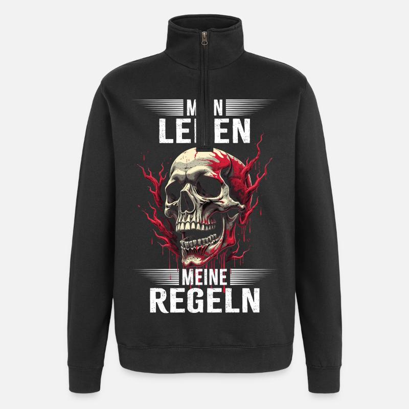 Mein Leben - Meine Regeln - Quarter-Zip-Sweatshirt - Schwarz