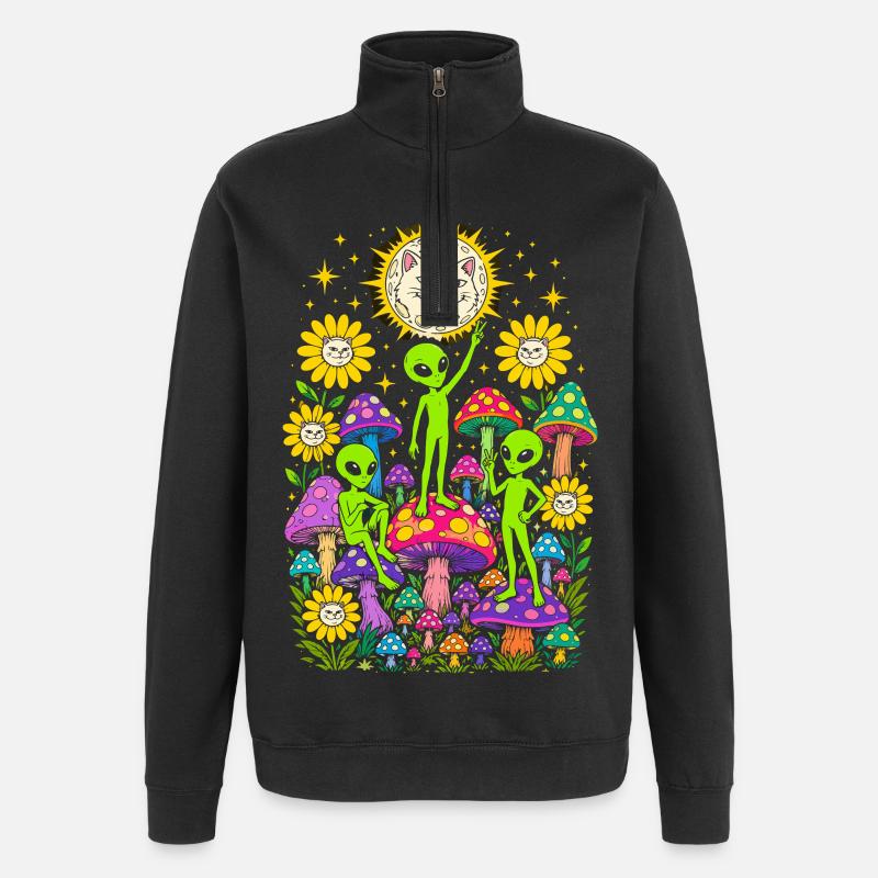 Aliens et Champignons Arcenciel - Sweat à zip 1/4 - noir