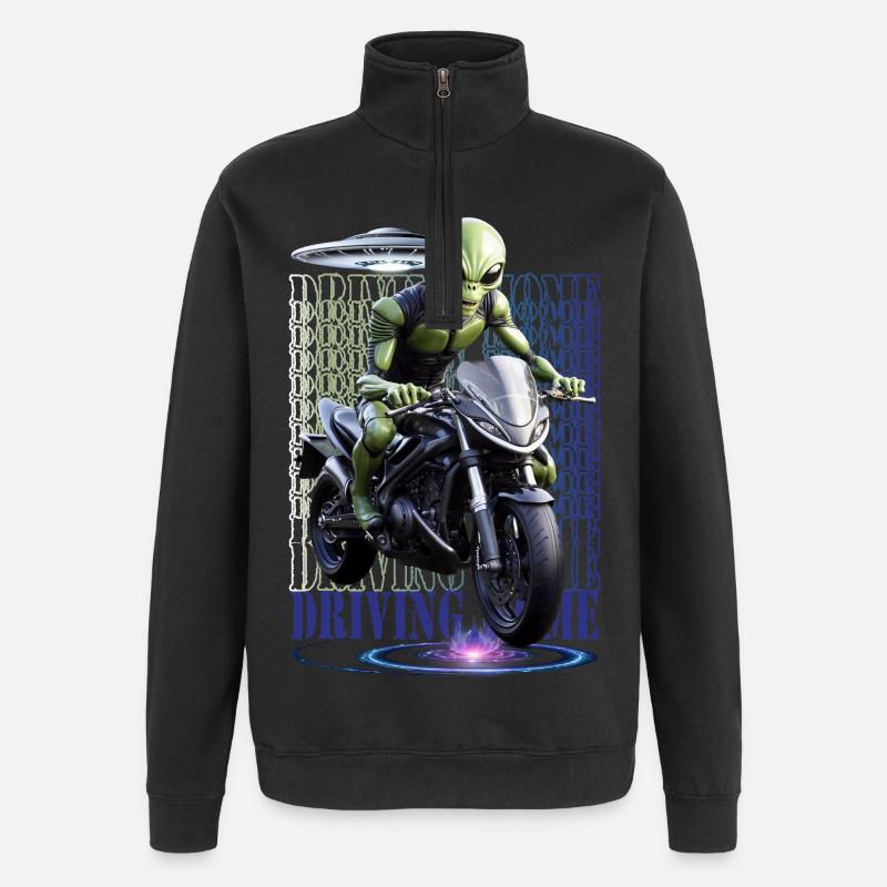 Alien auf Motorrad - Quarter-Zip-Sweatshirt - Schwarz