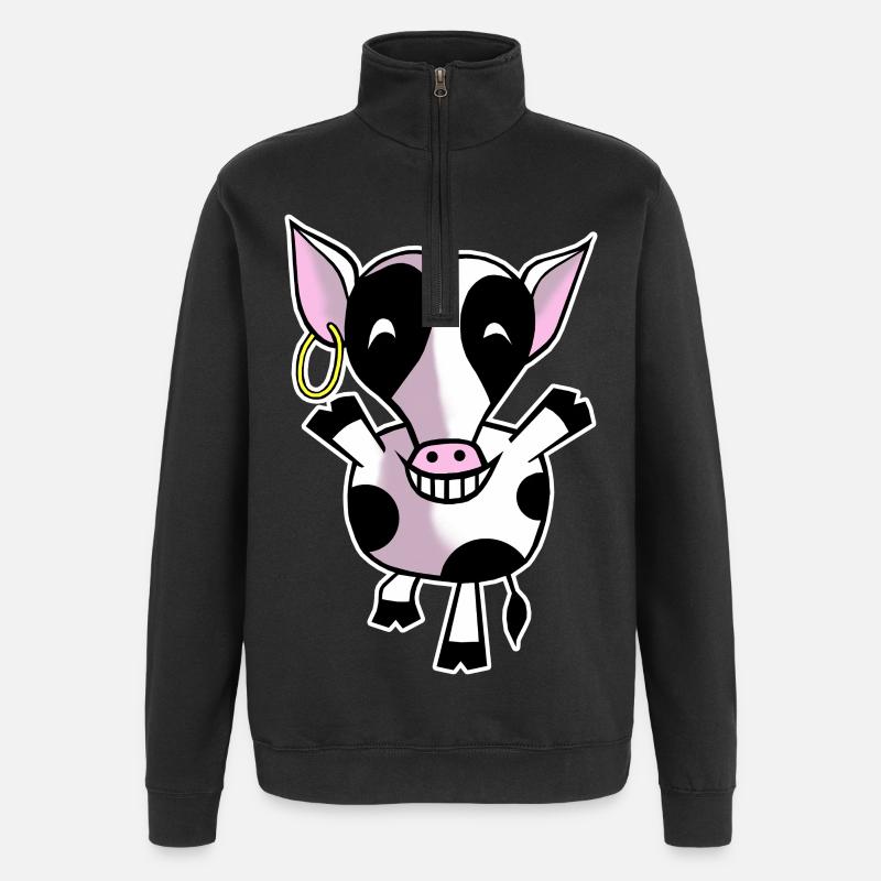 Glad ko - Sweatshirt med 1/4 lynlås - sort