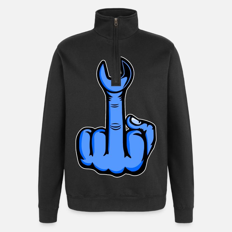 Blauer Mittelfinger mit Schraubenschlüssel - Quarter-Zip-Sweatshirt - Schwarz