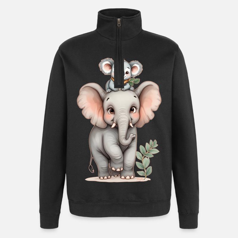 Wild Friendship: Elephant and Koala 🐘 🐨 - Quarter-Zip Sweatshirt - black