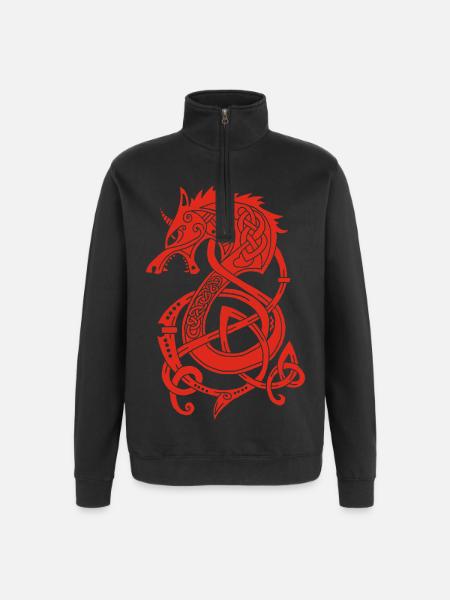 Dragon-loup viking (rouge) - Sweat à zip 1/4 - noir