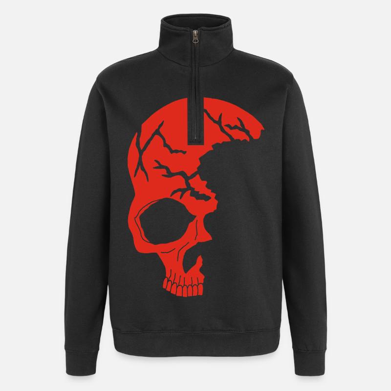 Red half-skull - Quarter-Zip Sweatshirt - black
