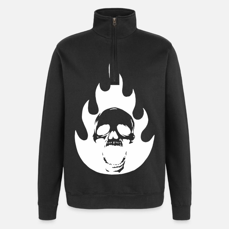 Skull and white flame - Quarter-Zip Sweatshirt - black