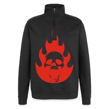 Totenkopf und rote Flamme - Quarter-Zip-Sweatshirt - Schwarz - Vorne - AI Model Female 172 light (172cm) & AI Model Male 178 dark (178cm)