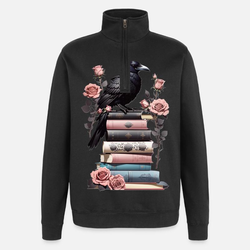 Stack of books with raven - Quarter-Zip Sweatshirt - black