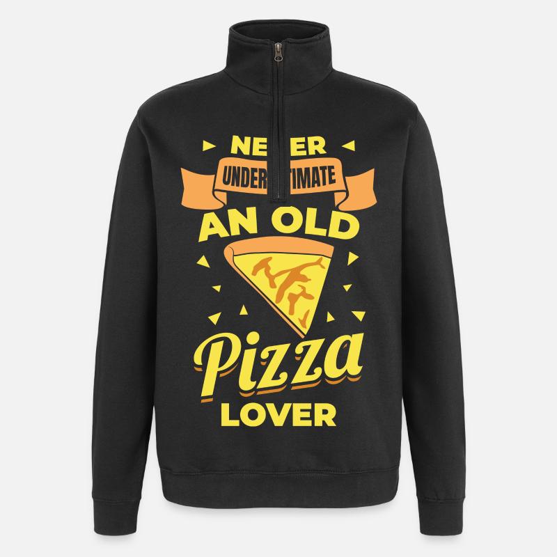 Never underestimate old pizza lovers - Quarter-Zip Sweatshirt - black