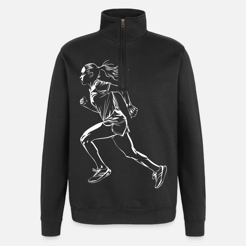 Läuferin Skizze - Quarter-Zip-Sweatshirt - Schwarz