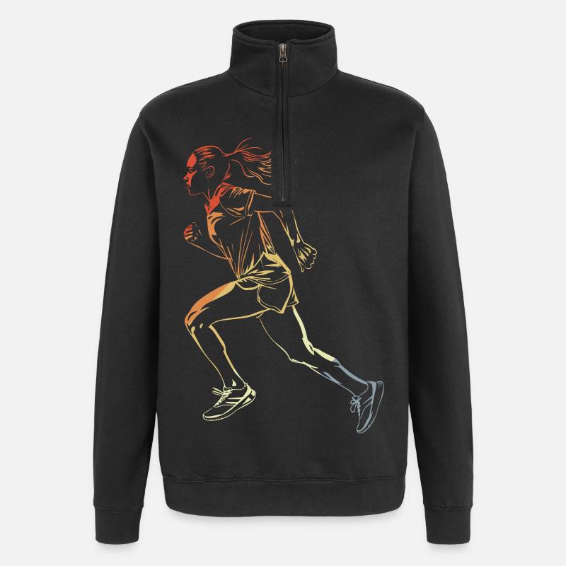 Läuferin Zeichnung Retro-Stil - Quarter-Zip-Sweatshirt - Schwarz