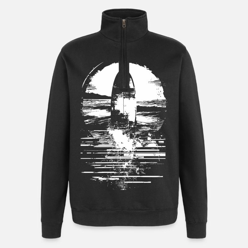 Surfbrett Zeichnung - Quarter-Zip-Sweatshirt - Schwarz