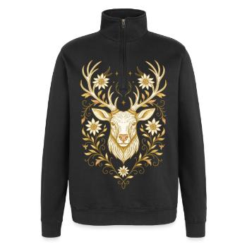 Edler Hirschkopf - Volksfest & Waldliebe - Quarter-Zip-Sweatshirt - Schwarz - Vorne - AI Model Female 172 light (172cm) & AI Model Male 178 dark (178cm)