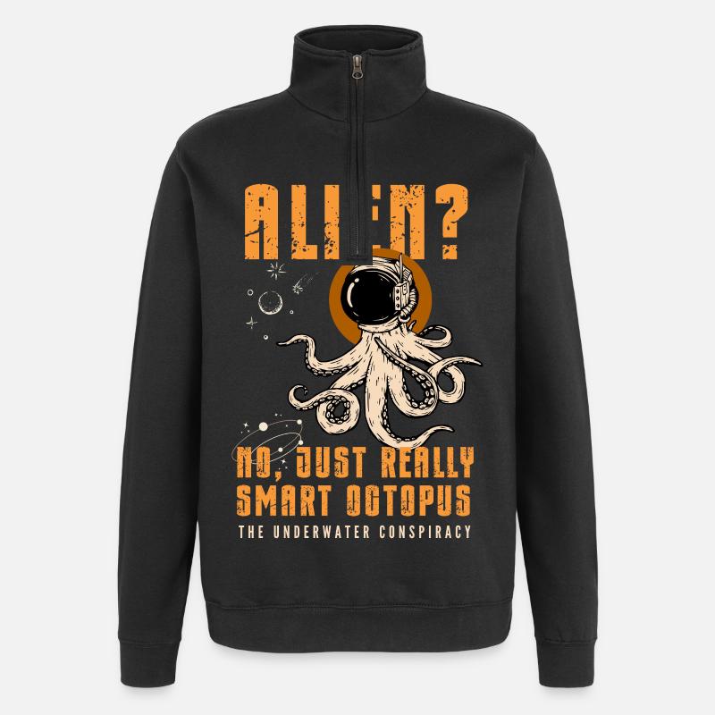 Alien? No, Just Smart Octopus - Quarter-Zip Sweatshirt - black