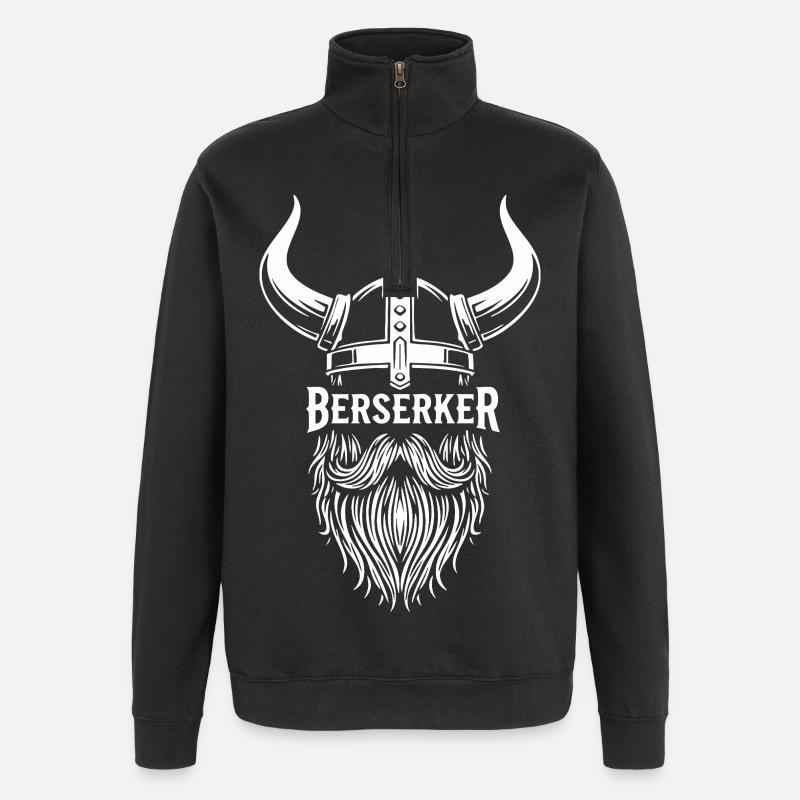 Wikinger-Berserker-Hornhelm-Bart-Maskottchen - Quarter-Zip-Sweatshirt - Schwarz