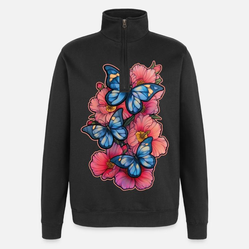 Fleur Papillon - Sweat à zip 1/4 - noir