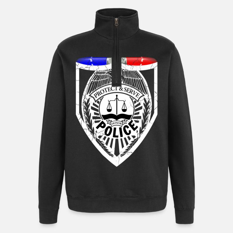 Policier - Sweat à zip 1/4 - noir
