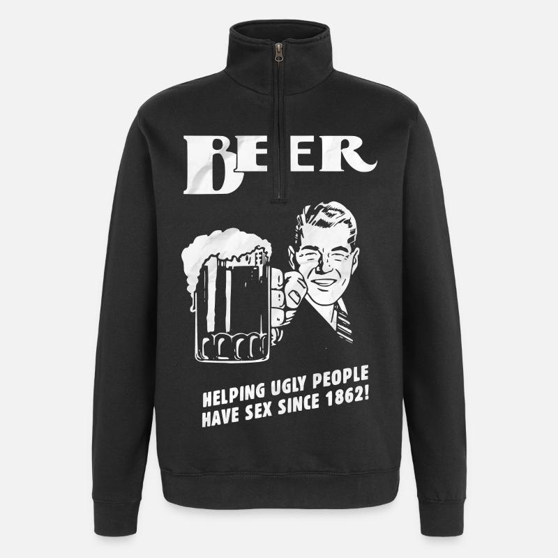 Bierheld Retrohumor Shirt - Quarter-Zip-Sweatshirt - Schwarz