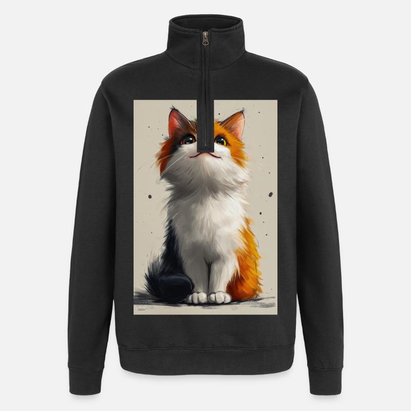 Niedliche Katze Illustration Poster - Quarter-Zip-Sweatshirt - Schwarz
