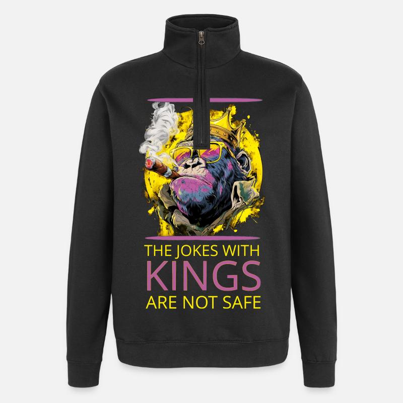 Gorille avec couronne et cigare - Sweat à zip 1/4 - noir