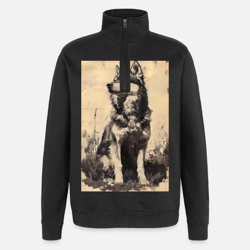 Illustration eines Wolfes - Quarter-Zip-Sweatshirt - Schwarz