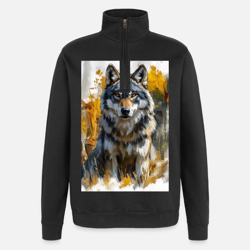 Illustration of a wolf - Quarter-Zip Sweatshirt - black