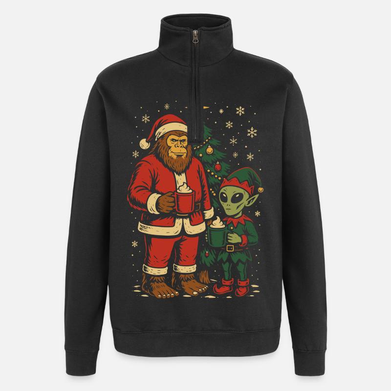 Père Noël Bigfoot Alien Elf Noël - Sweat à zip 1/4 - noir