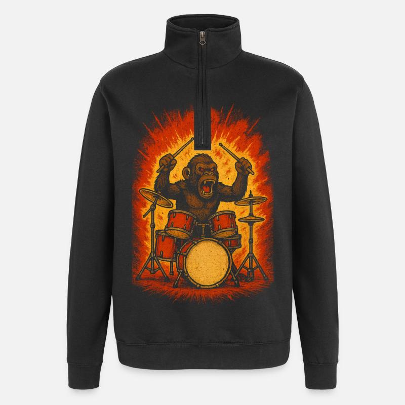 Monkey drummer on fire - Quarter-Zip Sweatshirt - black