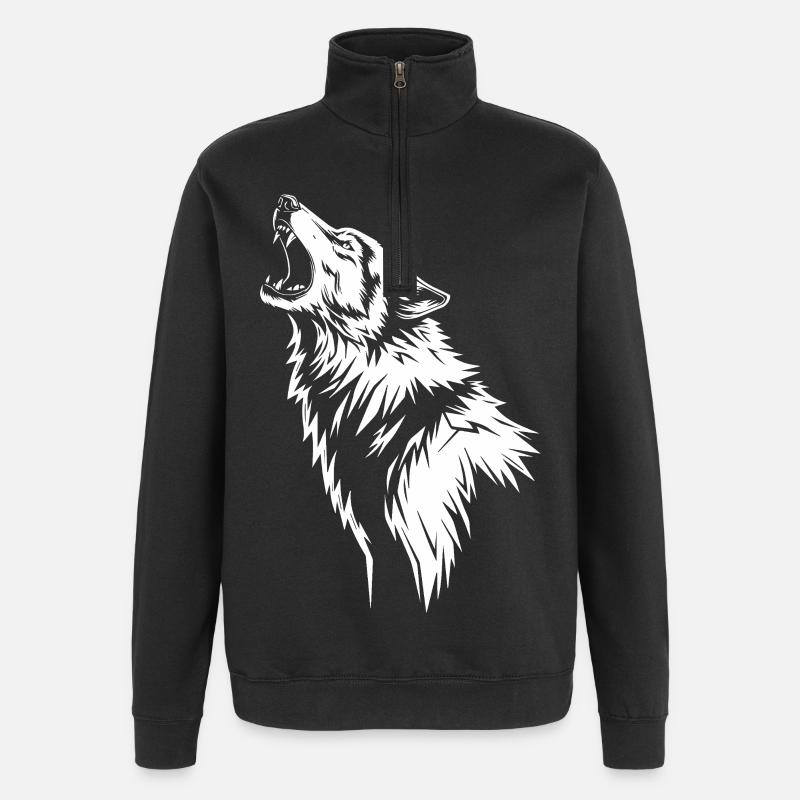 Howling wolf in silhouette - Quarter-Zip Sweatshirt - black