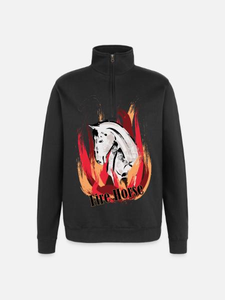 Feuerpferd – Illustration mit Flammen - Quarter-Zip-Sweatshirt - Schwarz
