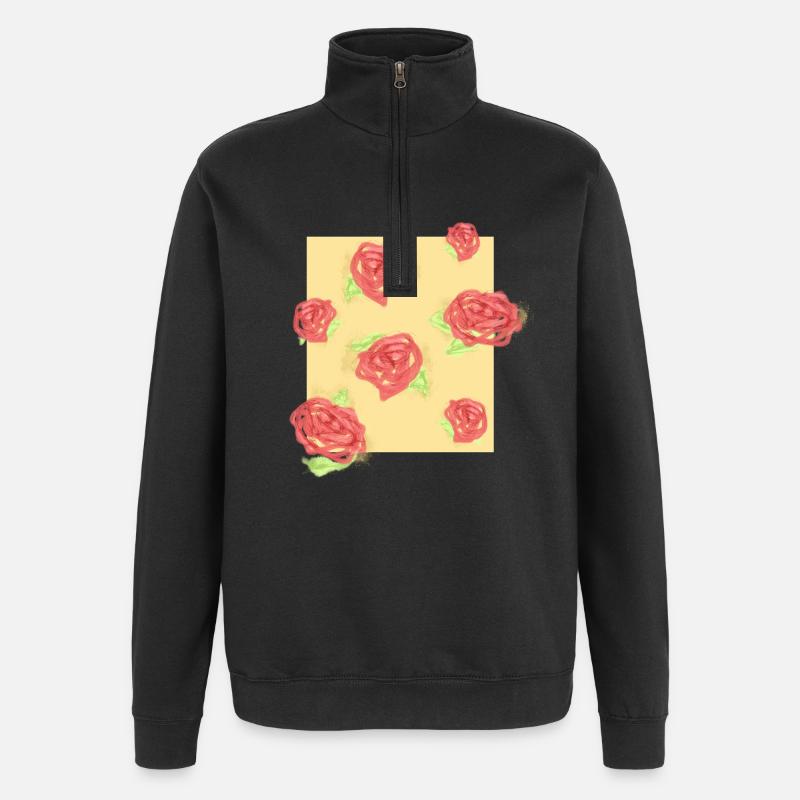 Roses pastel sur fond crème - Sweat à zip 1/4 - noir
