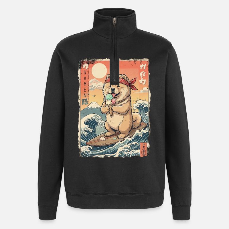 Chow Chow Kawaii - Quarter-Zip-Sweatshirt - Schwarz