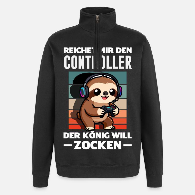 Controller König Will Zocken Lustiges Faultier - Quarter-Zip-Sweatshirt - Schwarz