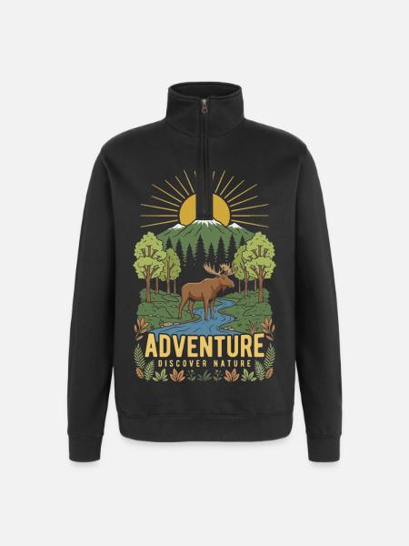 Sunrise Moose Forest Landscape - Quarter-Zip Sweatshirt - black