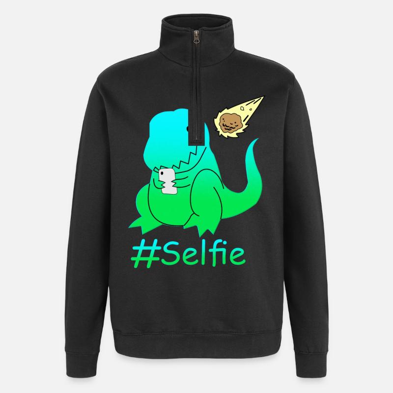 Lustiger Selfie Dinosaurier - Quarter-Zip-Sweatshirt - Schwarz
