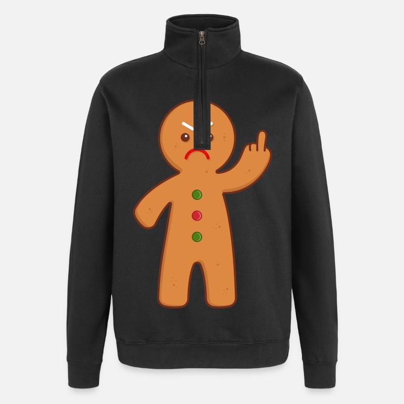 Gingerbread man stinking finger middle finger - Quarter-Zip Sweatshirt - black