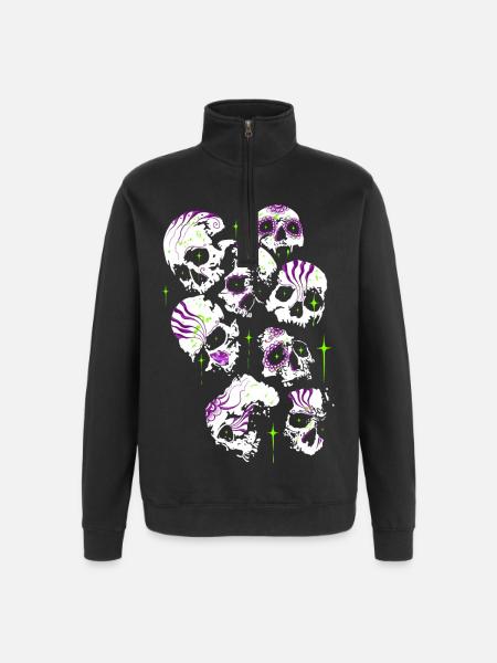 Skulls Skull Halloween Sugar Skulls - Quarter-Zip Sweatshirt - black