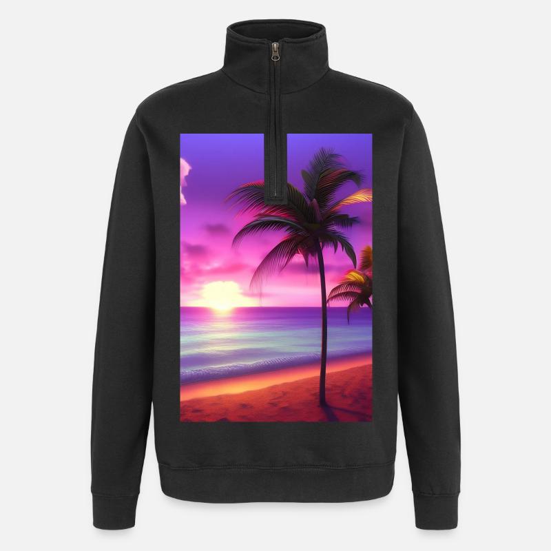 Karibik Palmen Strand - Quarter-Zip-Sweatshirt - Schwarz