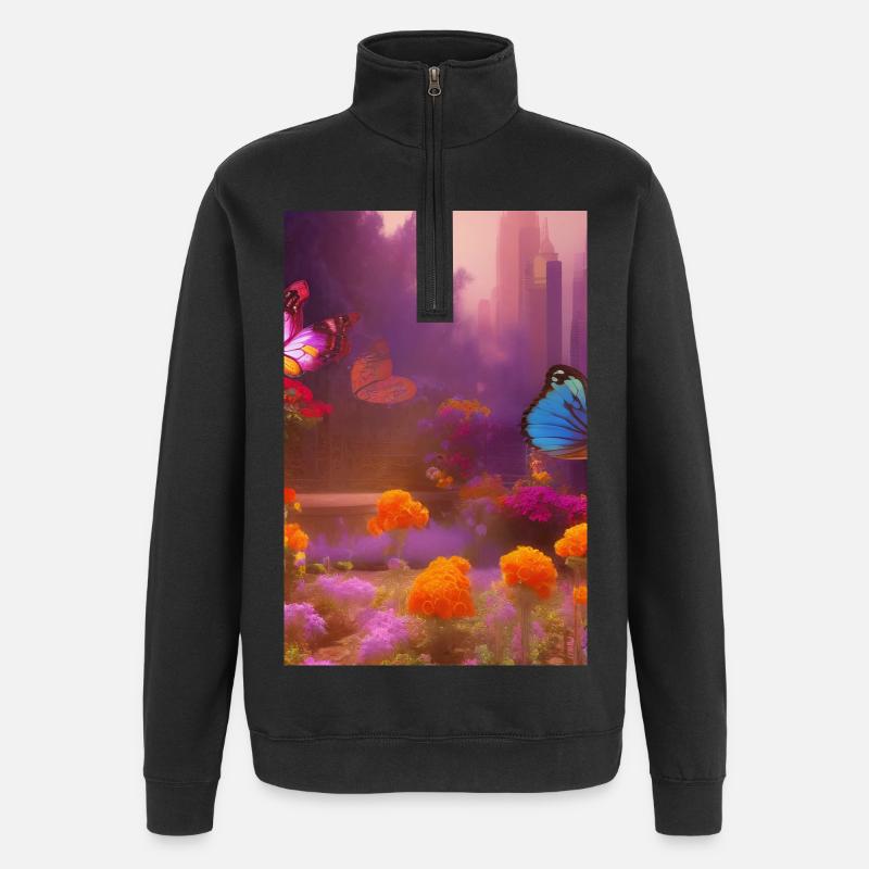 Blumen und Schmetterling - Quarter-Zip-Sweatshirt - Schwarz