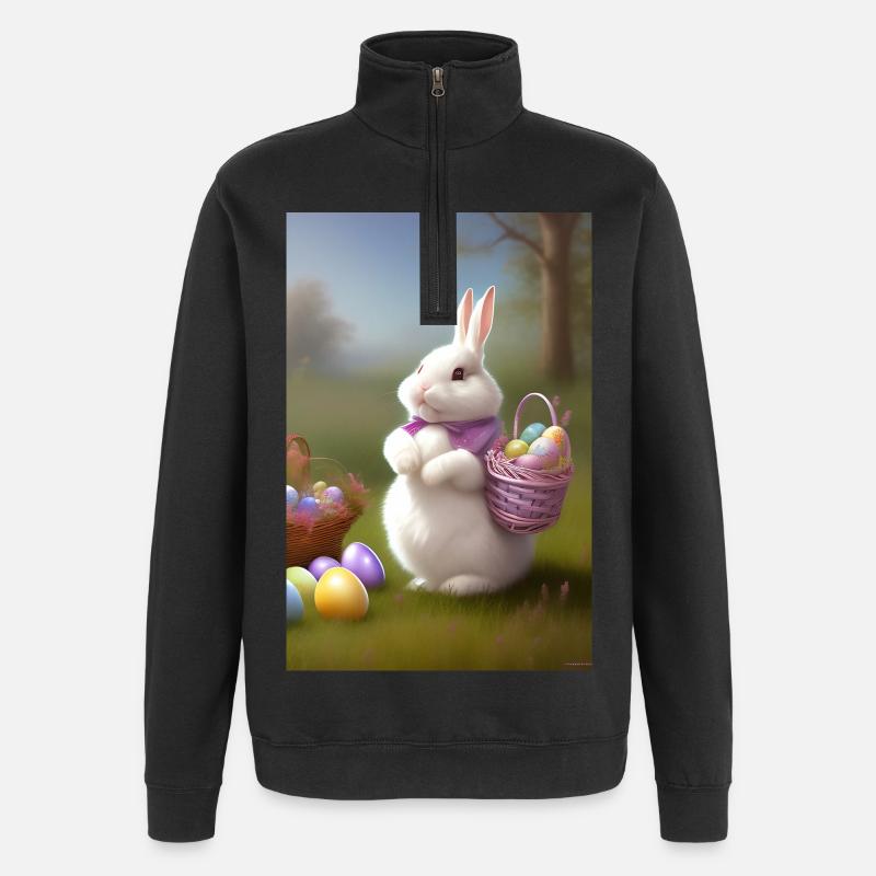 Osterhase mit Oster Eier - Quarter-Zip-Sweatshirt - Schwarz