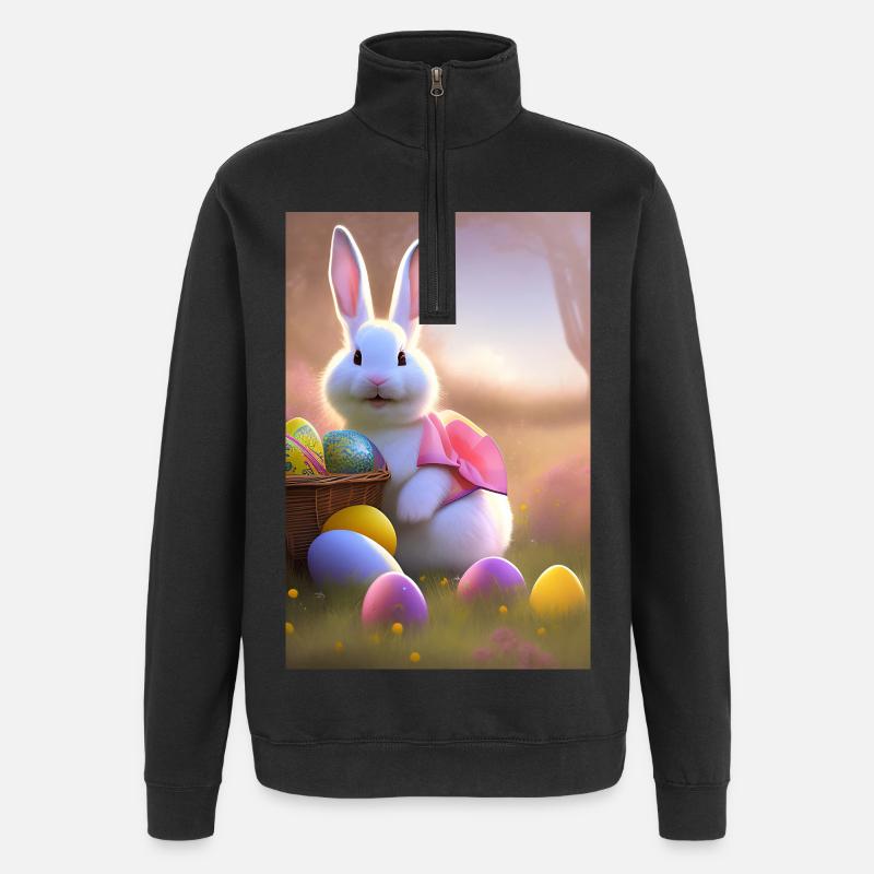 Osterhase mit Oster Eier - Quarter-Zip-Sweatshirt - Schwarz