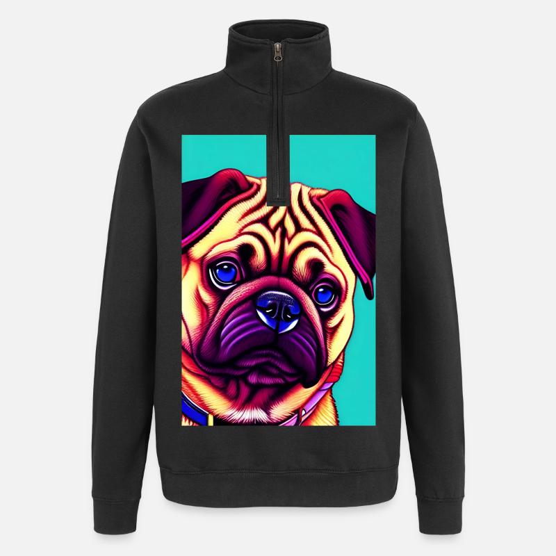 Mops Hund - Quarter-Zip-Sweatshirt - Schwarz