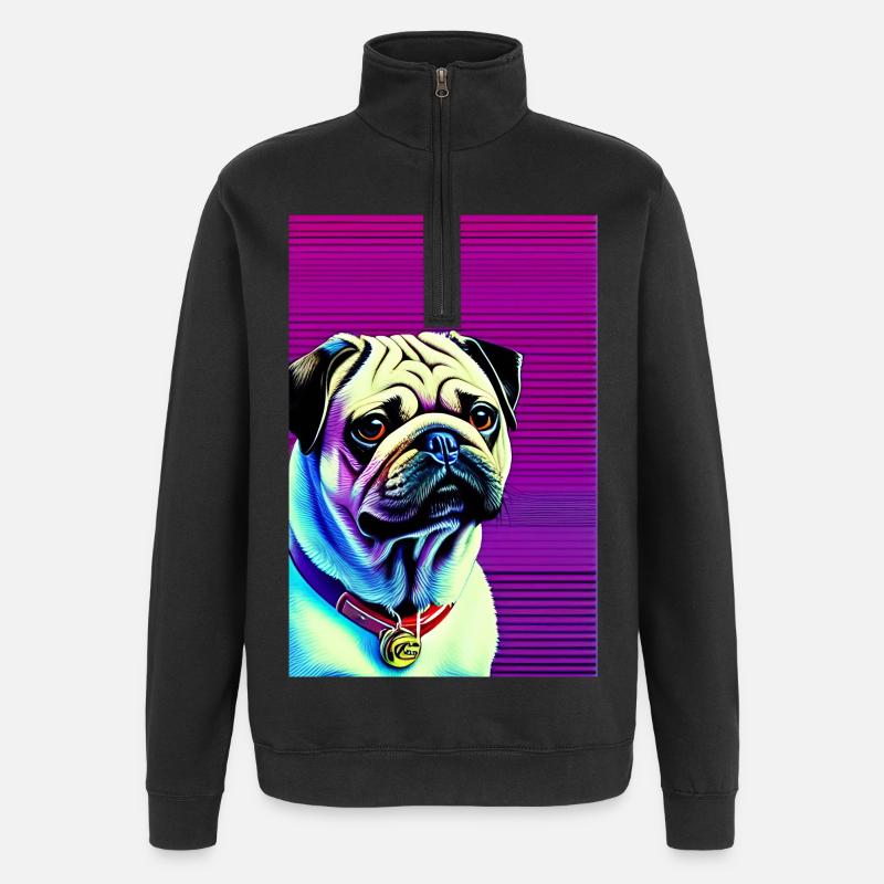 Mops Hund - Quarter-Zip-Sweatshirt - Schwarz