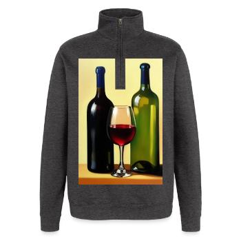 Buveurs de vin - Sweat à zip 1/4 - charbon - Devant - AI Model Female 172 light (172cm) & AI Model Male 178 dark (178cm)
