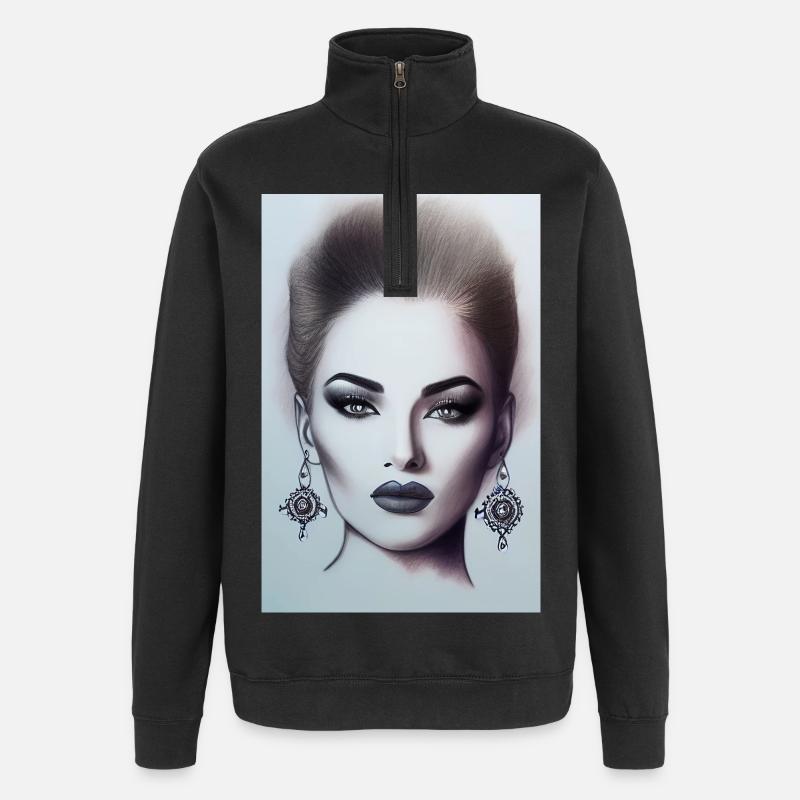 Frau mit Schmuck - Quarter-Zip-Sweatshirt - Schwarz
