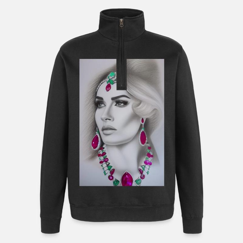 Frau mit Schmuck - Quarter-Zip-Sweatshirt - Schwarz