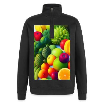 Fruit - Sweat à zip 1/4 - noir - Devant - AI Model Female 172 light (172cm) & AI Model Male 178 dark (178cm)