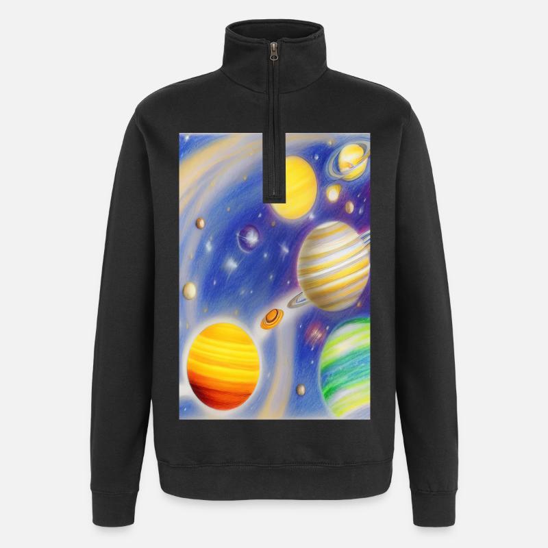 Espace et planètes - Sweat à zip 1/4 - noir