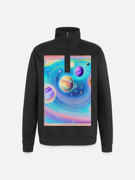 Space and planets - Quarter-Zip Sweatshirt - black