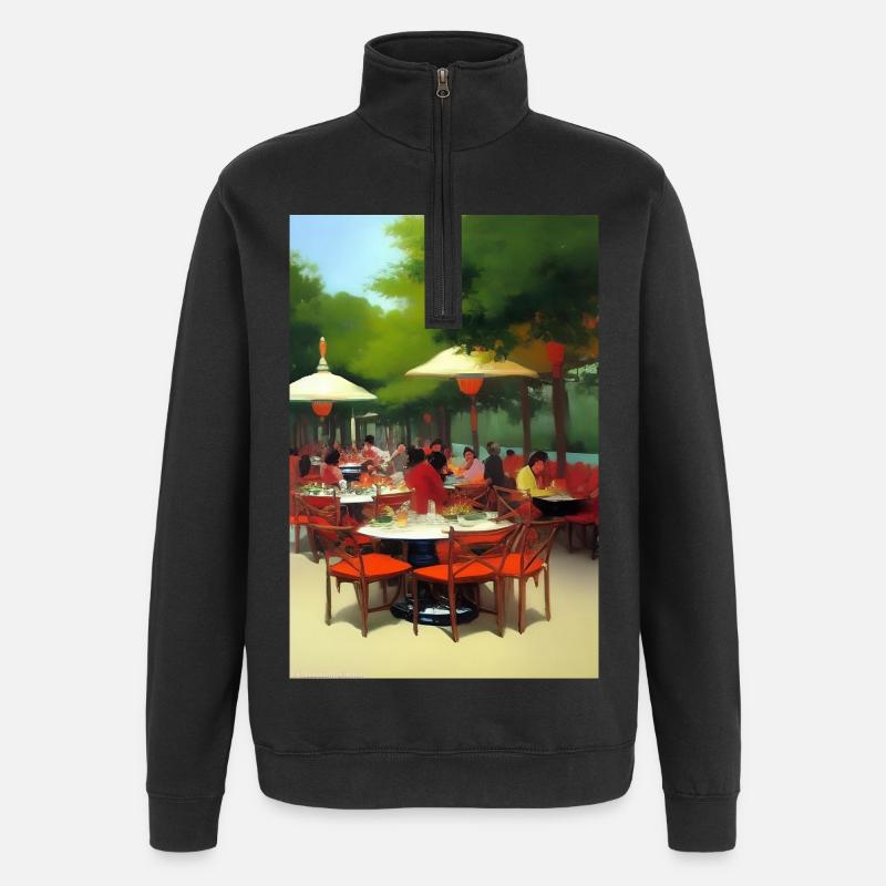 Café asiatique en plein air - Sweat à zip 1/4 - noir