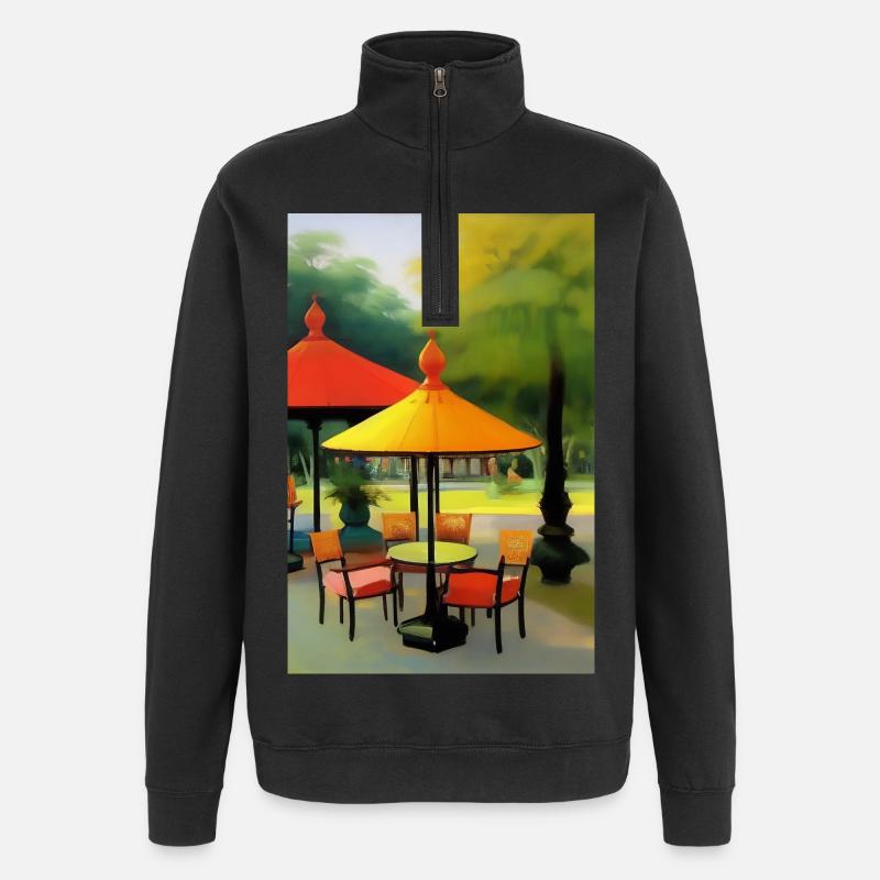 Café asiatique en plein air - Sweat à zip 1/4 - noir